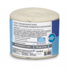 Бинт эластичный компрессионный Клинса Интекс-Смарт средней растяжимости тканый с 2 фиксаторами р. 5.0мх10см